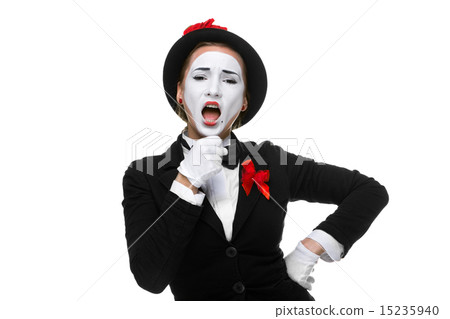Portrait of the singing mime with open mouth Portrait of the singing mime with open mouth 15235940