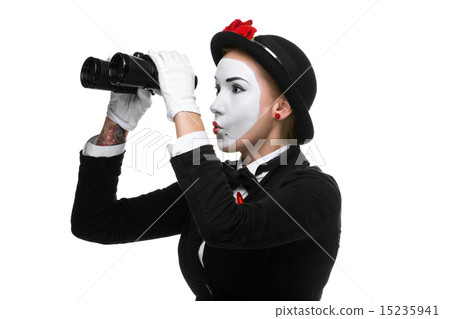 Portrait of the searching mime with binoculars Portrait of the searching mime with binoculars 15235941