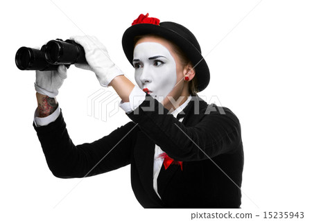 Portrait of the searching mime with binoculars Portrait of the searching mime with binoculars 15235943