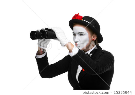 Portrait of the searching mime with binoculars Portrait of the searching mime with binoculars 15235944