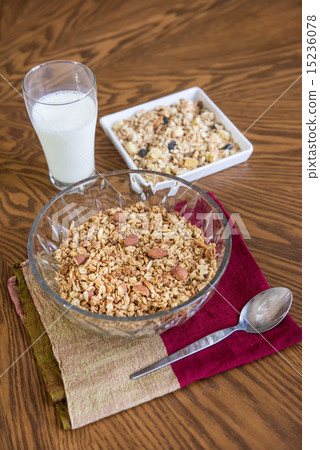 Homemade granola on wood table 15236078