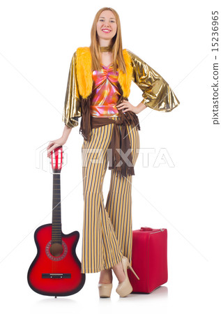 Tall guitar player isolated on white 15236965