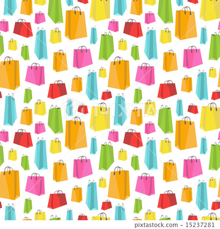 Flat colorful shopping bags on white seamless pattern Flat colorful shopping bags on white seamless pattern 15237281