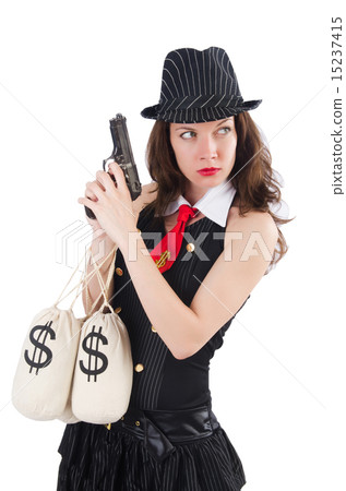 Woman gangster with gun and money 15237415