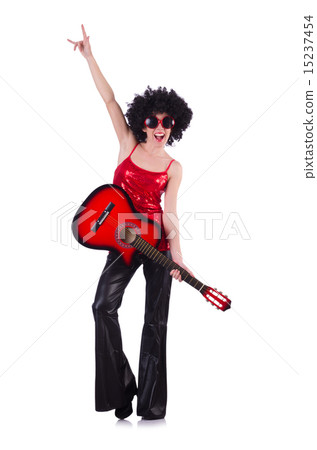 Young singer with afro cut and guitar 15237454
