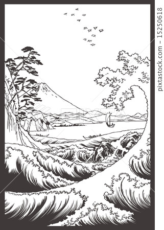 Utagawa Hiroshige富士36 th風景駿河Satsutano海圖像例證 15250618