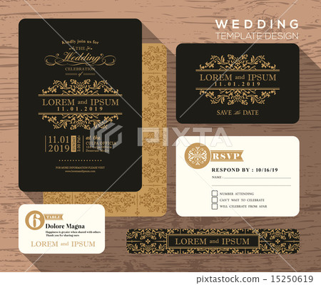 Vintage classic wedding invitation set Template 15250619