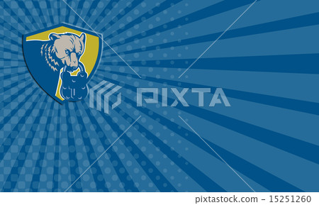 Business card Grizzly Bear Biting Padlock  Retro 15251260