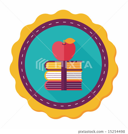 Books tower with apple flat icon with long shadow,eps10 15254498