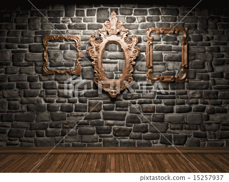 vector illuminated stone wall and frame 15257937