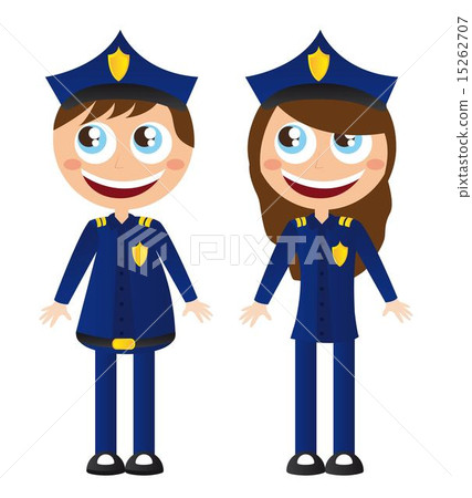men and woman police with hat cartoons vector illustration 15262707