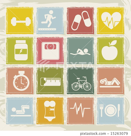 cute fitness icons over beige background vector illustration 15263079