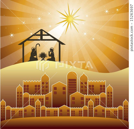 nativity scene over evening background vector illustration.. nativity scene over evening background vector illustration.. 15263697