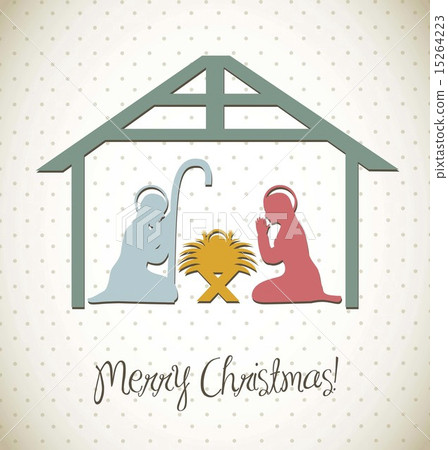 christmas card with nativity scene vintage style vector 15264223
