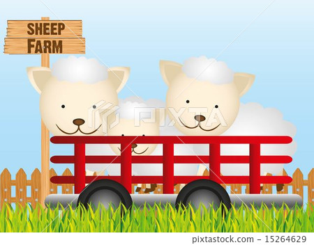 trailer with sheep farm background vector illustration 15264629