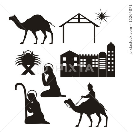 silhouettte christmas nativity scene vector illustration 15264871