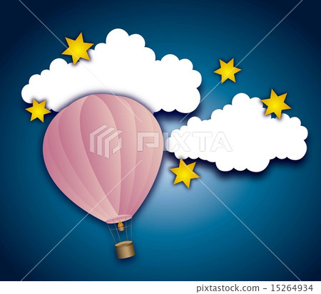 cute air balloon with clouds and stars over night vector illustr 15264934