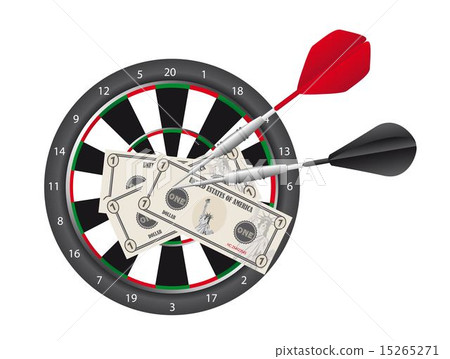 dartboard with bills and darts isolated over white background ve 15265271