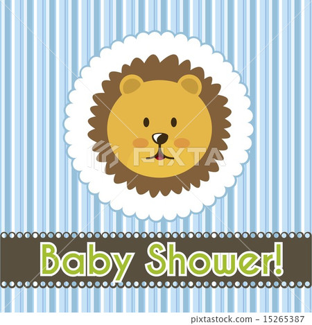 baby shower card with lion face over blue stripes vector illustr 15265387