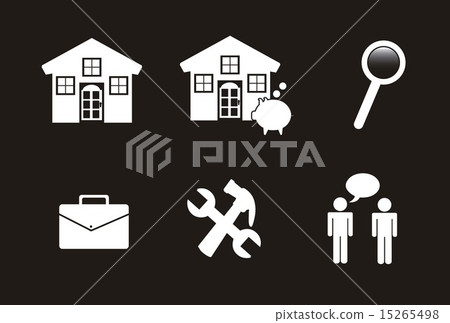 house with tools and people over black bacground vector 15265498