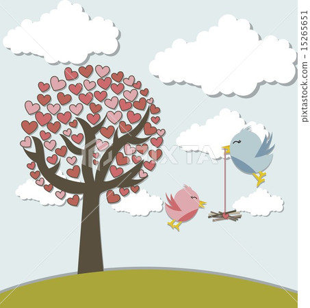love birds with tree and cute landscape vector illustration 15265651
