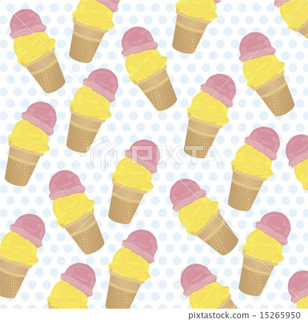 small ice cream cones on white background with blue dots small ice cream cones on white background with blue dots 15265950