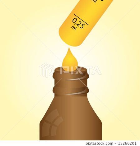 dropper bottle with yellow drop over beige background vector 15266201