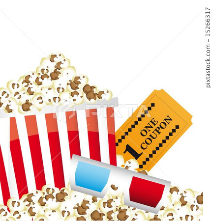 pop corn with 3d glasses and ticket vector illustration 15266317