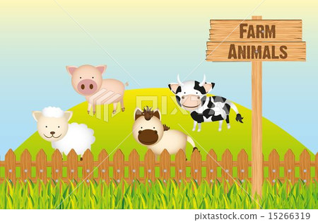 farm animals cow horse sheep and pig 15266319