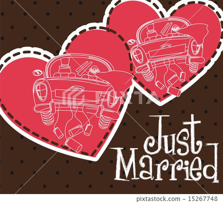 just married with cars and heart card vector illustration just married with cars and heart card vector illustration 15267748