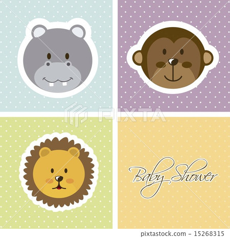 baby shower card with animals faces vector illustration baby shower card with animals faces vector illustration 15268315