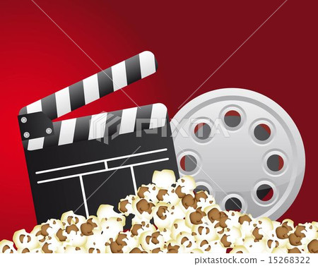 clapper board with film stripe and popcorn vector illustration clapper board with film stripe and popcorn vector illustration 15268322