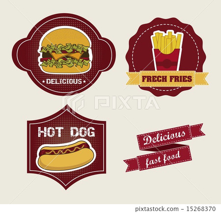 fast food cartoons over labels background vector illustration 15268370