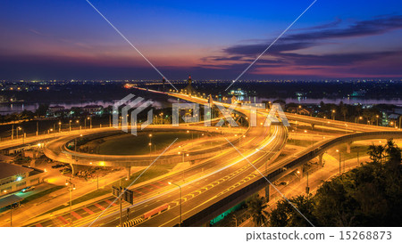Nonthaburi Bridge , Traffic at sunset time, Bangko Nonthaburi Bridge , Traffic at sunset time, Bangko 15268873