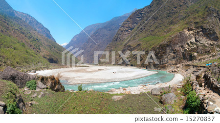 Panorama of Marsyangdi river, Tibet, Nepal. Panorama of Marsyangdi river, Tibet, Nepal. 15270837