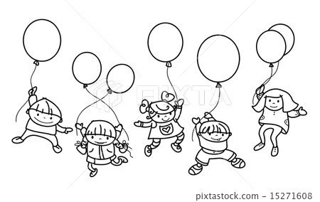 Vector   kids with balloons , black silhouettes. 15271608