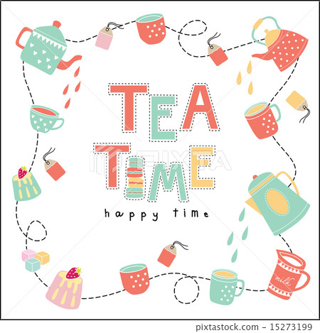 Tea time happy time doodle illustration pastel  15273199