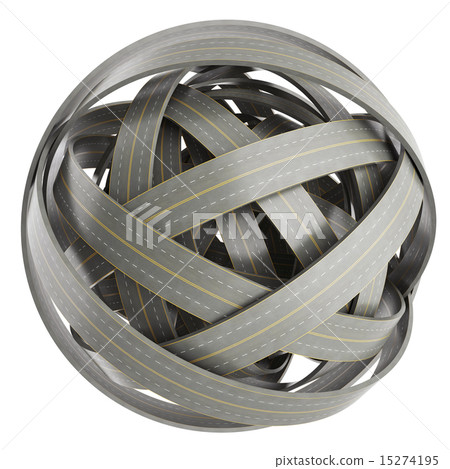abstract sphere of tangled roads, isolated on white background. 15274195