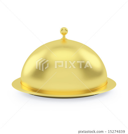 close gold platter or tray with space to place object isolated on white background. close gold platter or tray with space to place object isolated on white background. 15274839