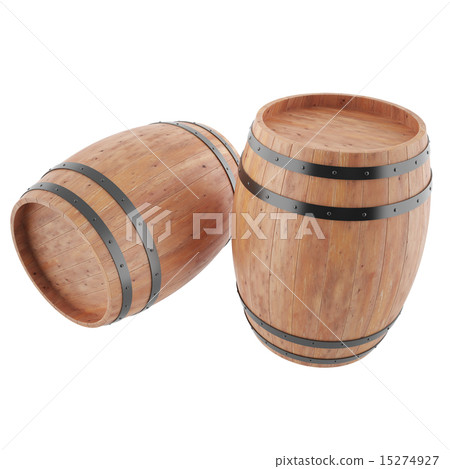 Two wine, whiskey, beer, rum barrels isolated on white background. Two wine, whiskey, beer, rum barrels isolated on white background. 15274927