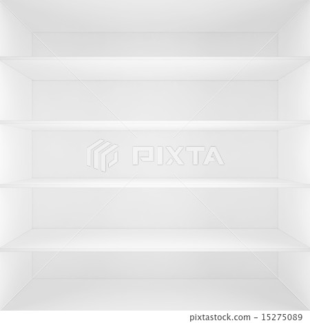 white box with shelves inside. white box with shelves inside. 15275089