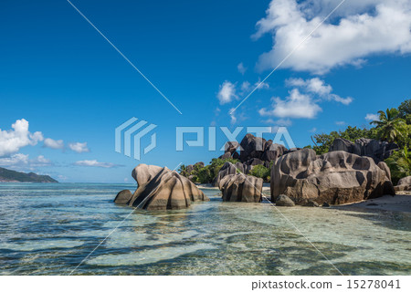 Tropical island beach, Source dArgent, La Digue 15278041