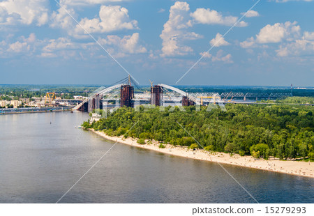 View of Dnieper river with bridges in Kiev 15279293