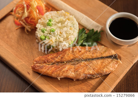 Grilled salmon with rice Grilled salmon with rice 15279866
