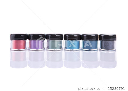 Set of mineral eye shadows in clear plastic jars Set of mineral eye shadows in clear plastic jars 15280791