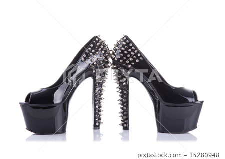 Black high heel shoes with spikes and studs 15280948
