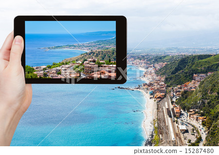photo of Giardini Naxos town from Taormina, Sicily photo of Giardini Naxos town from Taormina, Sicily 15287480