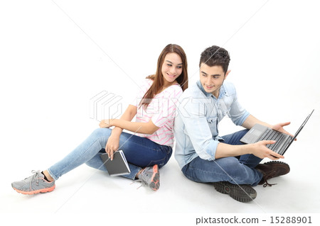 Male female laptop study discuss talk intimate Male female laptop study discuss talk intimate 15288901