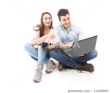 Male female laptop study discuss talk intimate Male female laptop study discuss talk intimate 15288905