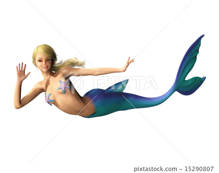 揮動手(美人魚)的逗人喜愛的美人魚燙髮3DCG例證材料 揮動手(美人魚)的逗人喜愛的美人魚燙髮3DCG例證材料 15290807